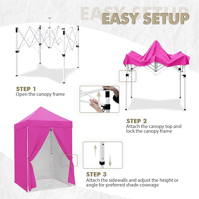EAGLE PEAK 5x5 Instant Canopy with 4-Side Wall Panels Small Pop up Portable Canopy Tent with Carry Bag Light Weight Sun Shelter for Sports Camping and Beach Pink