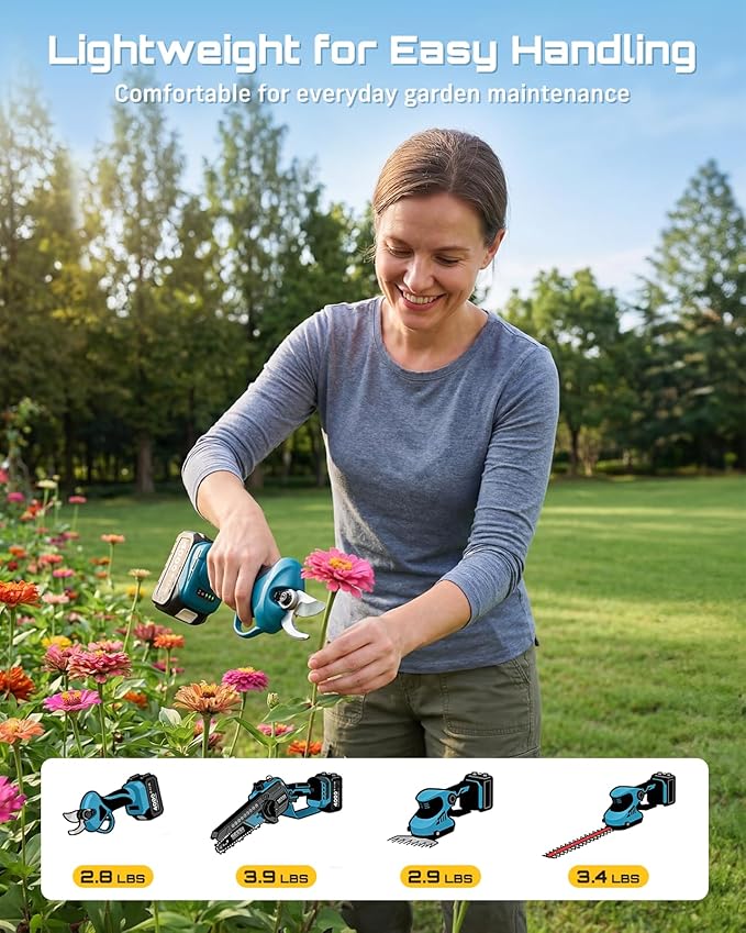 SEESII Electric Chainsaw Trimmer Pruner: 3-in-1 Cordless Chainsaw Hedge Trimmer Pruning Shears with 2× Rechargeable 4000mAh Batteries Garden Tool Kit for Tree Trimming and Branch Cutting