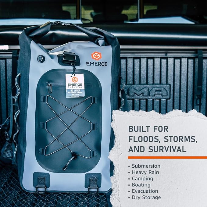 Ghost 50L Emergency Dry Bag – Heavy Duty Waterproof Survival &amp Outdoor Gear Storage Fully Submersible Reinforced Seams Floats When Sealed Adjustable Straps Rugged Evacuation Pack
