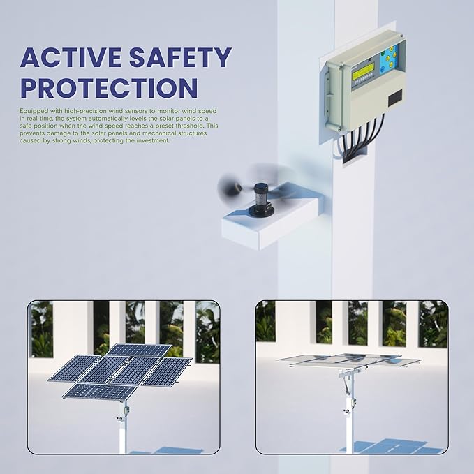 Dual Axis Solar Tracker Controller Automatic Sun Tracking Controller Solar Panel Solar Tracking System Control Kit with Sunlight Sensor Wind Speed Sensor 2 Limit Sensor Remote Control
