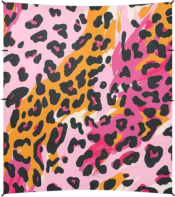 ALAZA Pink Yelliw Leopard Animal Print Beach Tent Sun Shelter Portable Canopy Sunshade for Outdoor Camping Picnics Backyard Fun 10x9 ft