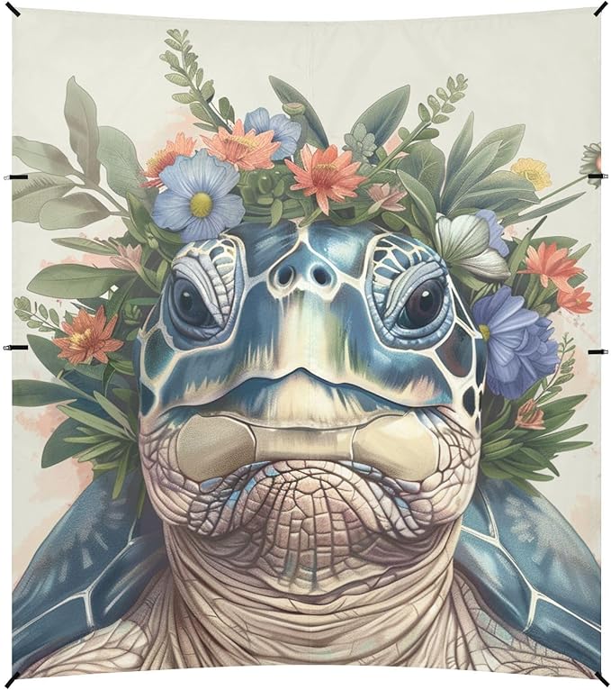 ALAZA Turtle Wreath of Flower on Head Beach Tent Sun Shelter Portable Canopy Sunshade for Outdoor Camping Picnics Backyard Fun 10x9 ft