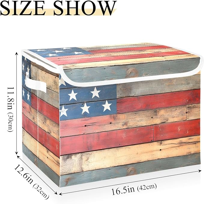 Storage Cube with Lid American Wood Floor Print 16.5×12.6×11.8 IN 1 Pack Collapsible Large Capacity Foldable Storage Basket Bin Organizer
