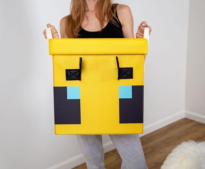 Minecraft Bee 15-Inch Storage Bin Chest with Lid | Foldable Fabric Basket Container Cube Organizer with Handles Cubby Closet Organizer | Video Game Gifts and Collectibles