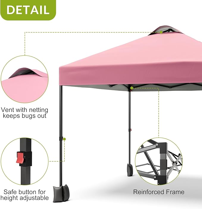 10x10ft Pop Up Canopy Tent with SidewallOutdoor Freestanding Sun Shelter Picnic and CampingInstant Shade Tent with Vented Roof for Beach &amp Events - Includes Storage BagSandbagsStakes&ampRopes