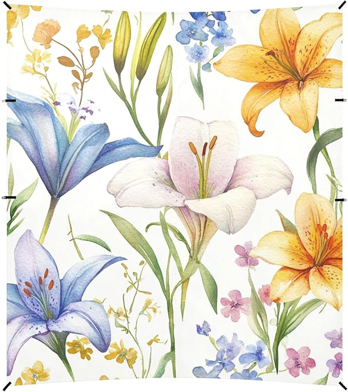 ALAZA Watercolor Lily Floral Wildflowers Beach Tent Sun Shelter Portable Canopy Sunshade for Outdoor Camping Picnics Backyard Fun 10x9 ft