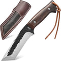 Gtkii GTK43 Fixed Blade Knife High Carbon Steel Hand Forged Blade Full Tang Rosewood Handle Fix Knifes for Camping Hunting Collection with Leather Sheath