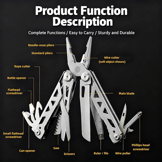 17-in-1 Multi-Tool Multi-Functional EDC Tool Stainless Steel Multi-Tool Pliers Men's Gift Wilderness Survival and Camping Gear Hunting and Hikingmulti tool knife