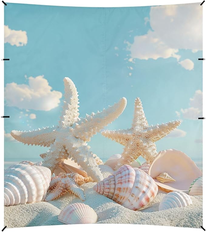 ALAZA Starfish and Seashells Beach Blue Sky Beach Tent Sun Shelter Portable Canopy Sunshade for Outdoor Camping Picnics Backyard Fun 10x9 ft