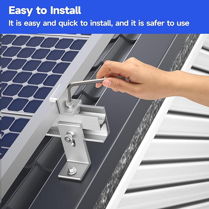 Solar Panel Mounting Brackets Kit 10Pcs Solar Roof Mount Kit for 1-4 Pieces Thickness 1.57-1.6” Solar Panels(100-400W) Aluminum Alloy Mount for Flat Pitched Roof Rack Mounting Brackets