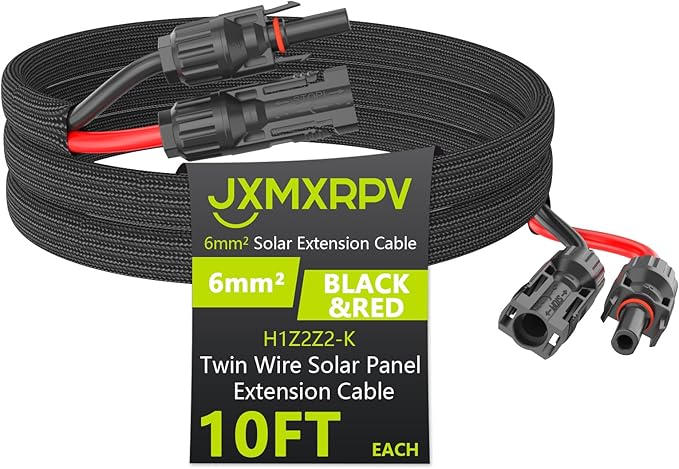 10Ft 10AWG Solar Cable Extension with Protection Cover Solar Wire with Tool-Free Solar Connectors IP68 Waterproof PV Cable Solar Panel Extension Cable 10Gauge for Home Boat RV Solar Panels(10ft)