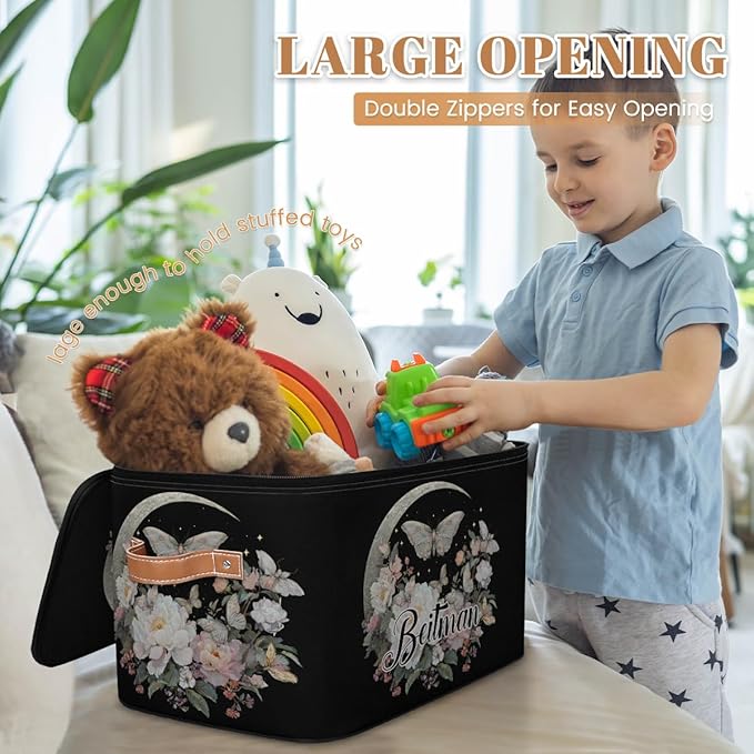 Storage-Bins with Lids Personalized Closet-Storage-Bins Under-Bed Stackable-Cubes-Box for Home Bedroom Moon Butterfly