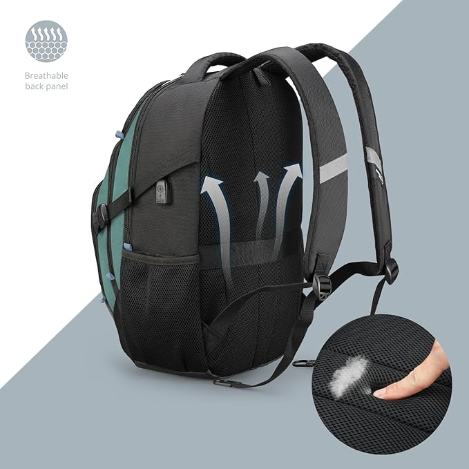 Swissdigital Design Laptop Backpack with USB Charging Port Travel Backpack Fits 15.6 inches Computer 31L College School Backpack for Men Lake Green/Black | SD803-27