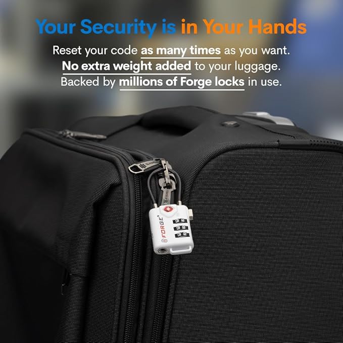 TSA Approved Cable Luggage Locks Re-settable Combination with Alloy Body (White 4 Locks)