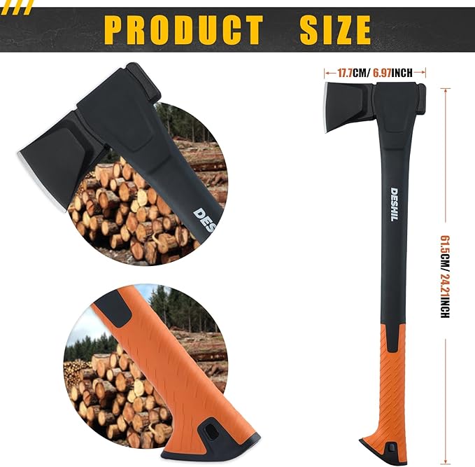 X17 Wood Splitting Axe 24” Camping Outdoor Hatchet for Wood Splitting and Kindling Forged Carbon Steel Heat Treated Hand Maul Tool Nylon Hollow Handle Shock Reduction Handle