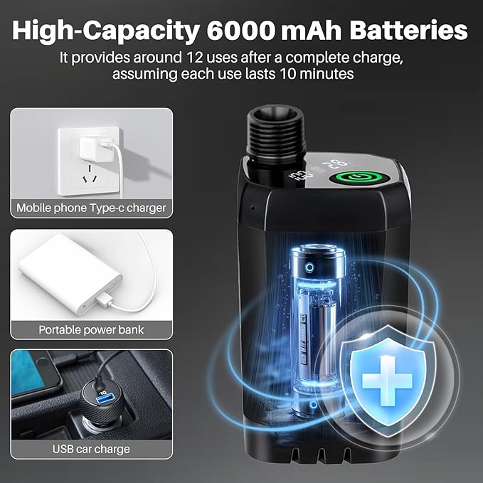 Portable Camping Shower with Heater 6000mAh Rechargeable Portable Shower with 2000W Immersion Heater LED Display Heated Camping Shower for Travel Hiking Car Pet
