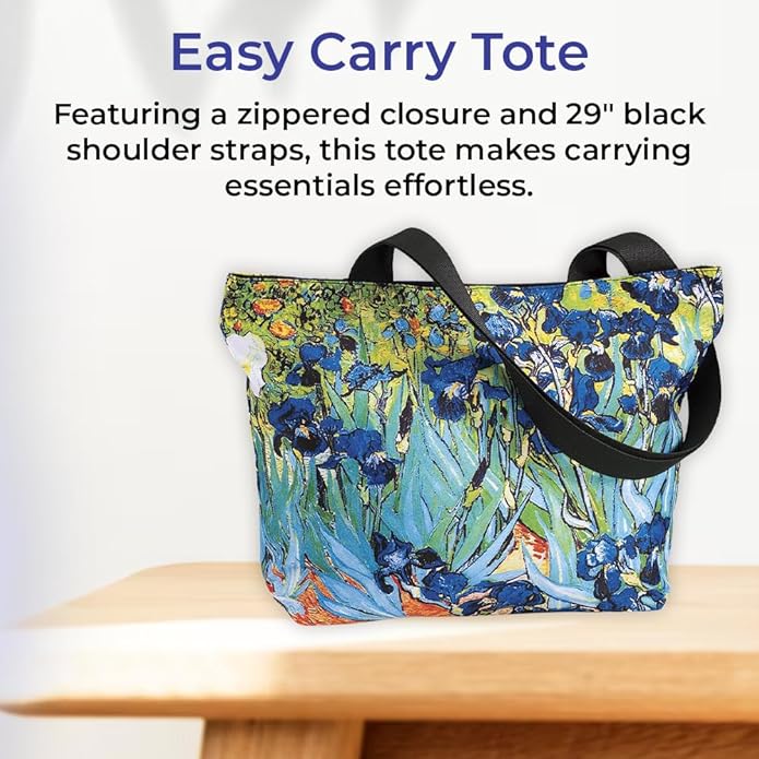 Iris Garden Tote Bag for Women Shoulder Bag with Top Zipper Closure Lightweight Reusable