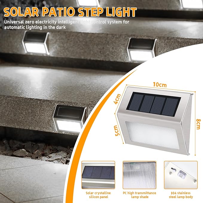12 Pack Solar Step Lights for Outside Solar Stair Lights Waterproof IP 65 Led Outdoor Deck LightsCool White Lights