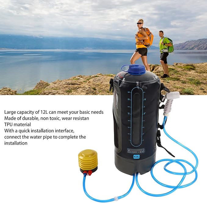 flexman 12L Camping Shower Portable Foldable Bath Bag Kit with Pump and Water Tube Camping Shower Bag for Travel Camping Barbecue Hiking Bathing Pets