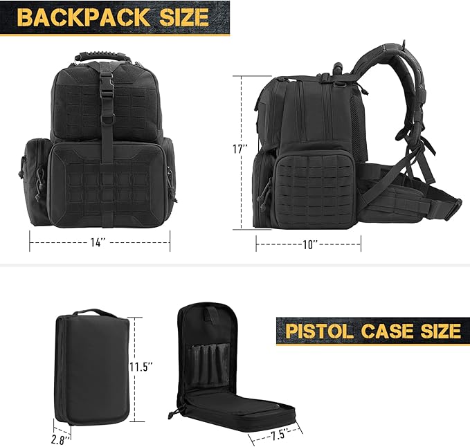 VOTAGOO Tactical Range Backpack Gun Bag for Handguns and Ammo 3 Pistol Carrying Cases for Hunting Shooting