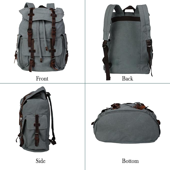 Retro Canvas with Cowhide 30L Large Capacity Backpack Suitable for Men'and Women Multifunctional Rucksack for Hiking/Traveling/Travel (8269 Teal)