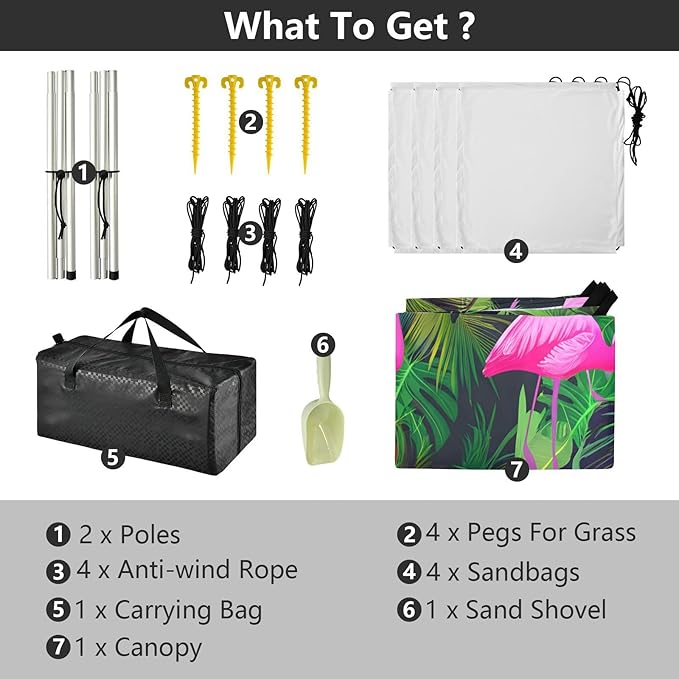 xigua Flamingos Beach Tent Sun Shelter with Carrying Bag - Silver Coated Oxford Fabric Beach Canopy for Beach Camping Fishing - Includes Windproof Ropes Sandbags &amp Stakes