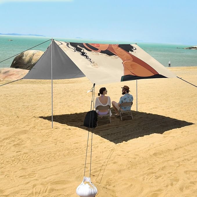 ALAZA Beautiful Black Afro Woman with Earing Beach Tent Sun Shelter Portable Canopy Sunshade for Outdoor Camping Picnics Backyard Fun 10x9 ft
