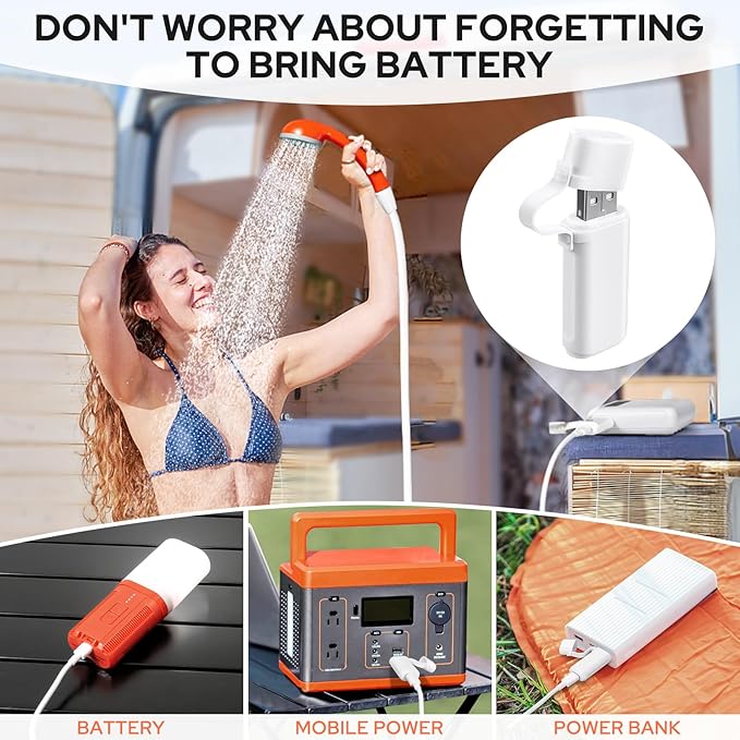 SPACEREST Portable Shower for Camping 4400mAh Electric Portable Camping Shower with USB C Adapter Outdoor Camp Pump with LED Camping Light Multiple Power Supply Methods for Hiking Travel Car
