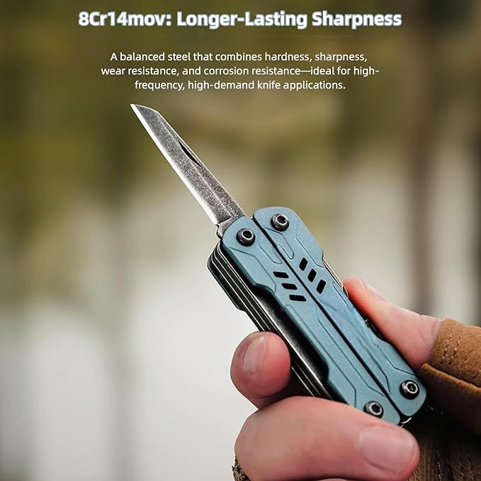 Multi Tool 10-in-1 Full-Size Lightweight EDC Multi-Purpose Pliers Screwdriver Knife Tactical Gear Mini Tools Boyfriend Gifts Equipment for Emergencies Hiking and Outdoor Camping (Blue)