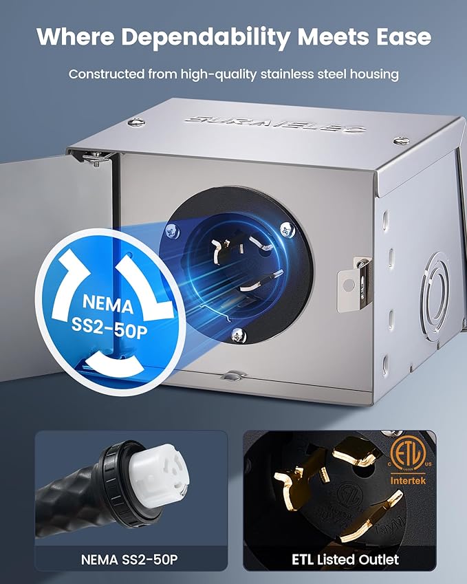 SURAIELEC 50 Amp Generator Power Inlet Box 120/240V NEMA SS2-50P 3-Prong Generator Cord Compatible 12000W Weatherproof Generator Transfer Switch Accessory for Snowstorm Weather