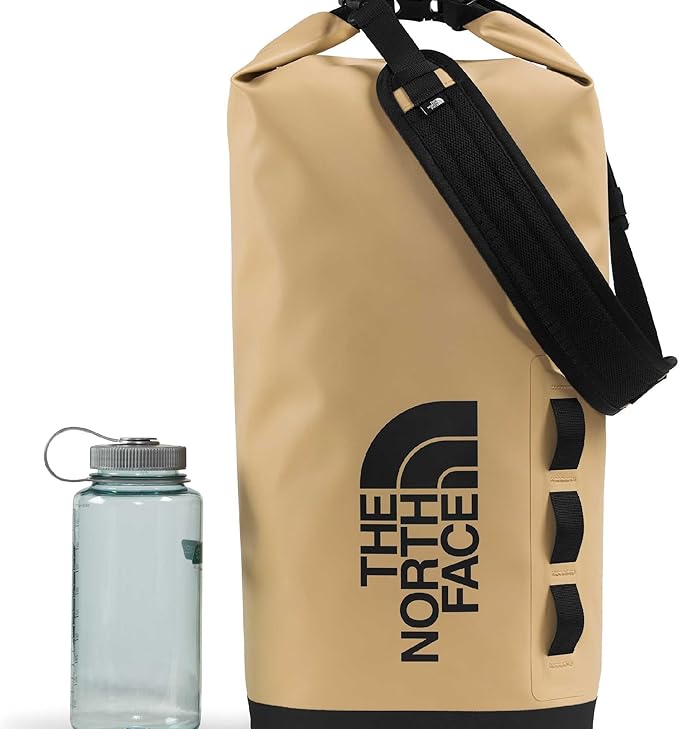 The North Face Base Camp Dry Bag - Roll-Top Waterproof Stuff Sack Ideal for Camping Gear &amp Kayak Accessories Khaki Stone/TNF Black 18 Liters