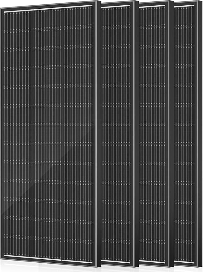 4 Pack 300 Watt Solar Panel Upgraded 18BB Solar Cells 24.6% High Efficiency Monocrystalline 12V/24V PV Module for Home Rooftop RV Camper Marine Boat Off Grid System All Black