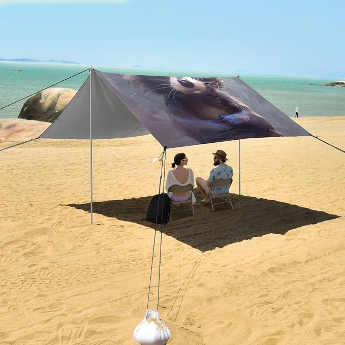 ALAZA Cute Raccoon Baby Animal Beach Tent Sun Shelter UPF50+ Protection Beach Shade Canopy w/ 4 Sandbags for Outdoor Camping Fishing Backyard Fun Picnic 10x9 ft
