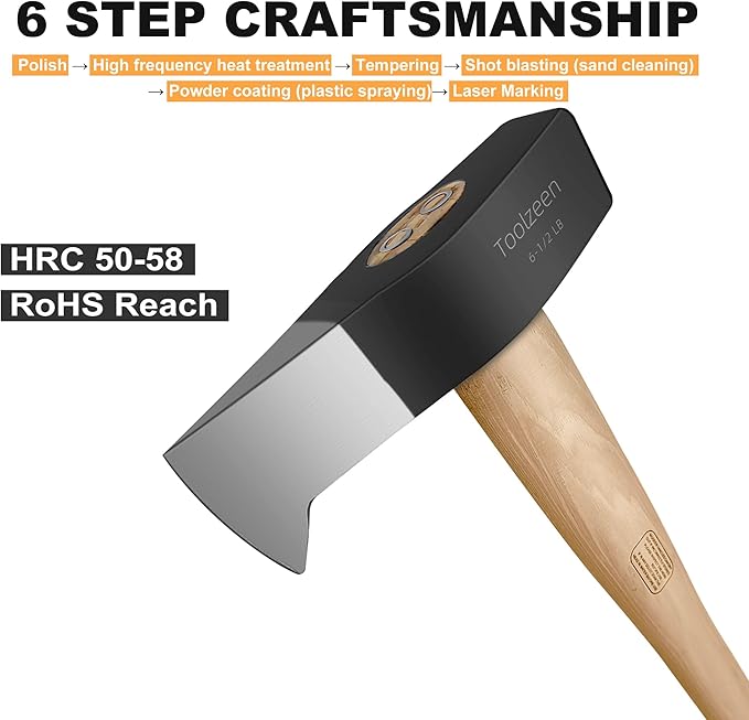 Splitting Maul- Wood Splitter Maul 6 1/2 lbs Head- Heavy Duty Wood Splitter Axe with 36 ergonomics Hickory Handle for HardwoodCampfiresFirewood(36inch Splitting Maul)