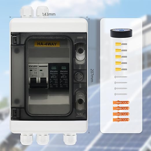 Solar Panel Disconnect Switch40A 1000V RV Circuit Breaker Box with PV Surge Protector IP65 Waterproof PV Combiner Box for Solar Panel