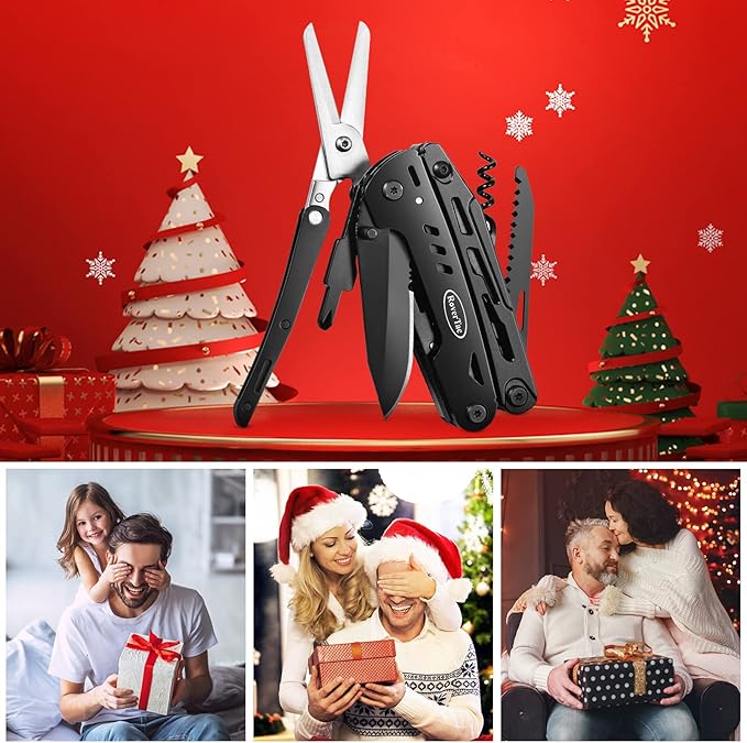 RoverTac 18-in-1 Multitool Pocket Knife with Pliers Saw Corkscrew &amp Detachable Scissors Multi Tool with Safety Lock 9 Screwdriver Bits Camping Gear Gifts for Men