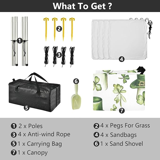 xigua St. Patrick's Day Beach Tent Sun Shelter with Carrying Bag - Silver Coated Oxford Fabric Beach Canopy for Beach Camping Fishing - Includes Windproof Ropes Sandbags &amp Stakes