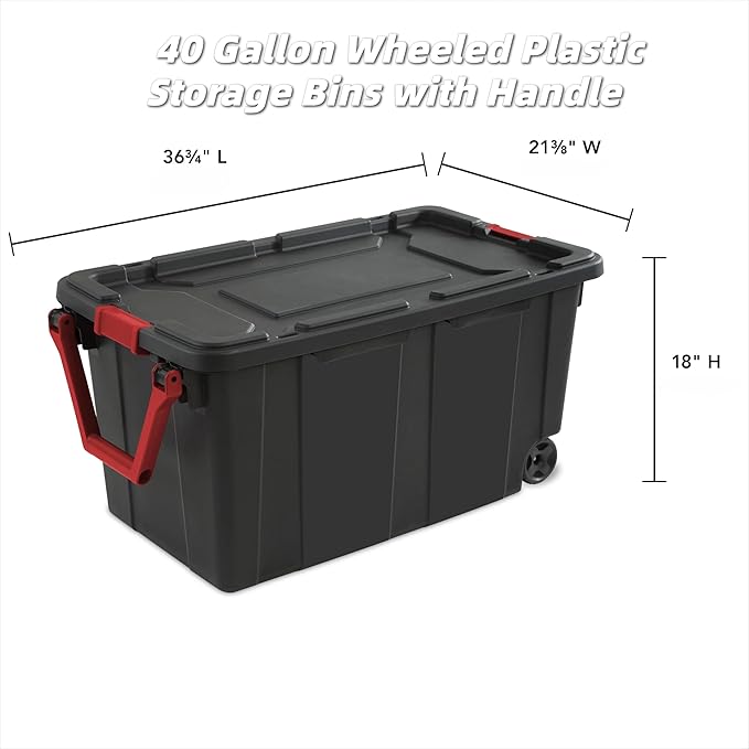 Storage Bins with Lids 40 Gallon Wheeled Plastic Storage Bins with Handle - Large Capacity Stackable Storage Containers for Garage Organization