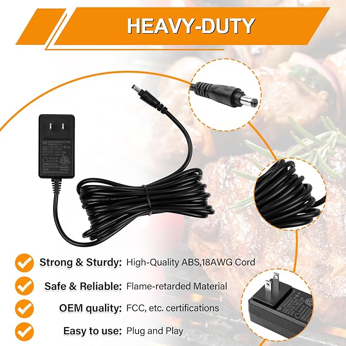 Upgrade Power Adapter Replacement for Masterbuilt Gravity Series 560/600/800/900/1050/1150 Digital Charcoal Grill + Smokers 9004190216 Power Supply Replacement Parts with 16 FT Long 18 AWG Cord