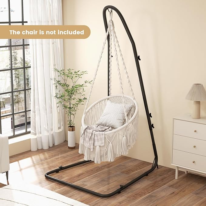 Tangkula Hammock Chair Stand Heavy-Duty Metal Hammock Swing Stand with Safety Hook &amp Sturdy Chain for Hanging Chair Capacity Indoor Outdoor Hammock Chair Stand Only