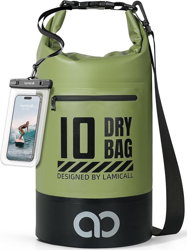 Lamicall 10L &amp 30L Dry Bag Waterproof Backpack - [Zippered Pocket] Roll Top Waterproof Bag Olive Green &amp Blueish Gray