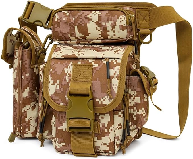 Tactical Drop Leg Bag Nylon Thigh Fanny Pack for Men Women Motorcycle Leg Pouch for Outdoor Travel Sports Cycling Fishing Riding Hiking Camping with Water Bottle Pouch (Desert)