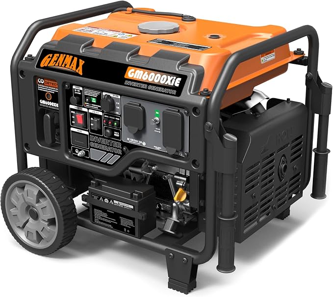 GENMAX Portable Inverter Generator 6000W open frame Gas Powered High Speed Engine with Electric Start Ultra Lightweight for Backup Home Use &amp Job SiteEPA Compliant (GM6000XiE)