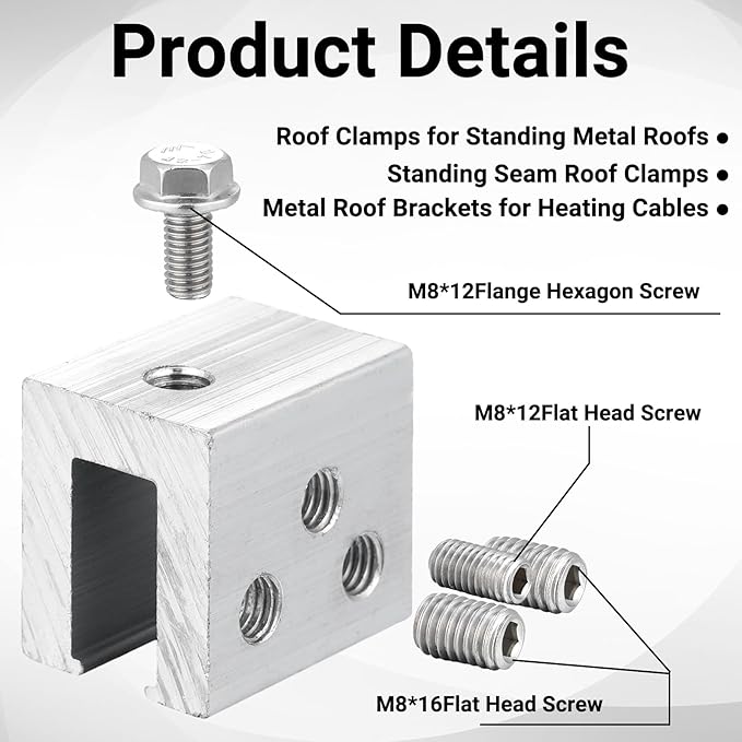 Tandefio 48 Sets Roof Clamp for Standing Metal Roof Standing Seam Bracket Clamp for Heat Cable Snow Guards Solar Panels Module Installation