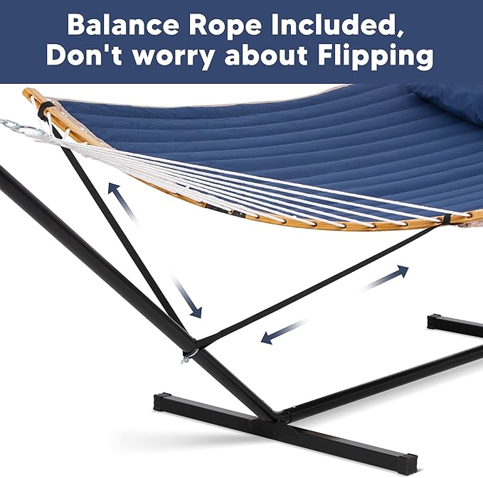 SUNCREAT Portable Outdoor Hammock with Stand Heavy Duty Hammock with Carrying Bag Soft Pillow Balance Ropes Dark Blue