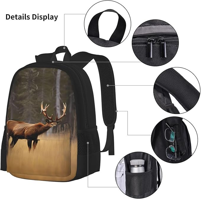 Wildlife Deer Bear Elk Backpack With Lunch Box 3 In 1 Set With Pencil Case Large Capacity Backpack With Chest Strap