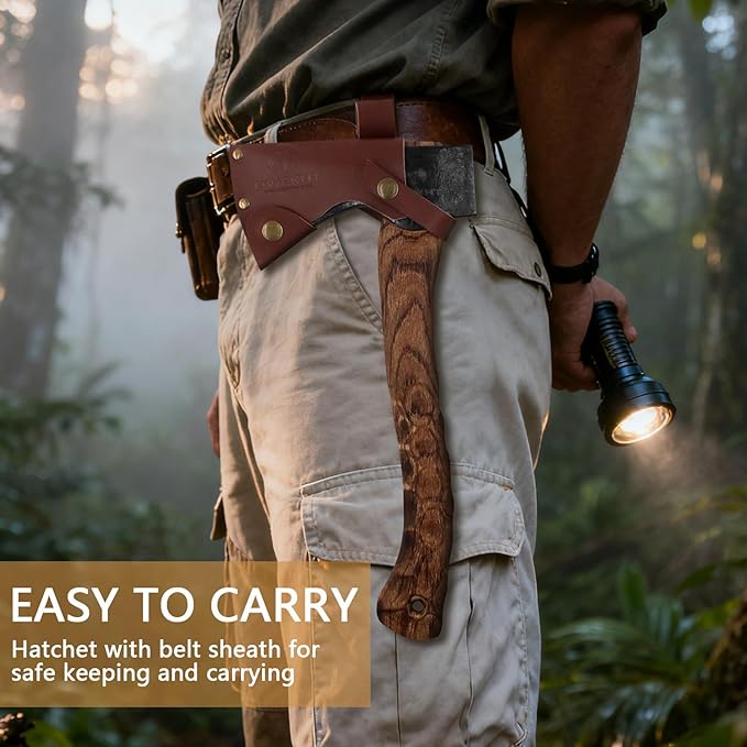14.6 Hatchet Camping Axe with Sheath Bushcraft Hatchet with 1065 Carbon Steel and Beech Handle – Hand-Forged Axe for Outdoor Survival and Adventures