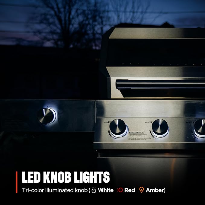 Monument Grills 4+1 Liquid Propane Gas Smart BBQ Grill 4 Burners &amp 1 Side Burner Denali 405 Stainless Steel with Smart technology Knob Controls Outdoor Use