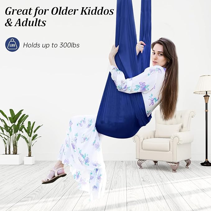 Aokitec Therapy Swing for Kids with Special Needs (Hardware Included) Snuggle Swing Cuddle Indoor Outdoor Adjustable Hammock for Children with ADHD Asperger Sensory Integration (Midnight Blue)
