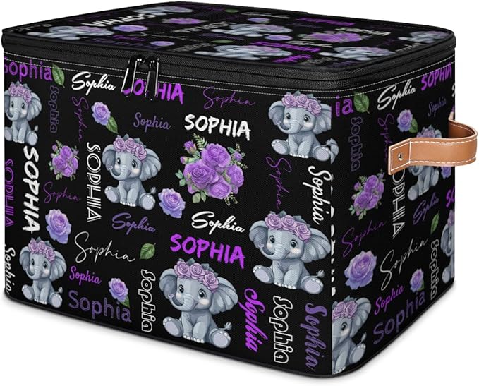 Custom Storage Bins with Zipper Lid Personalized Elephant Fabric Lidded Storage Baskets Boxes Foldable Cubes Clothes Organizer Container